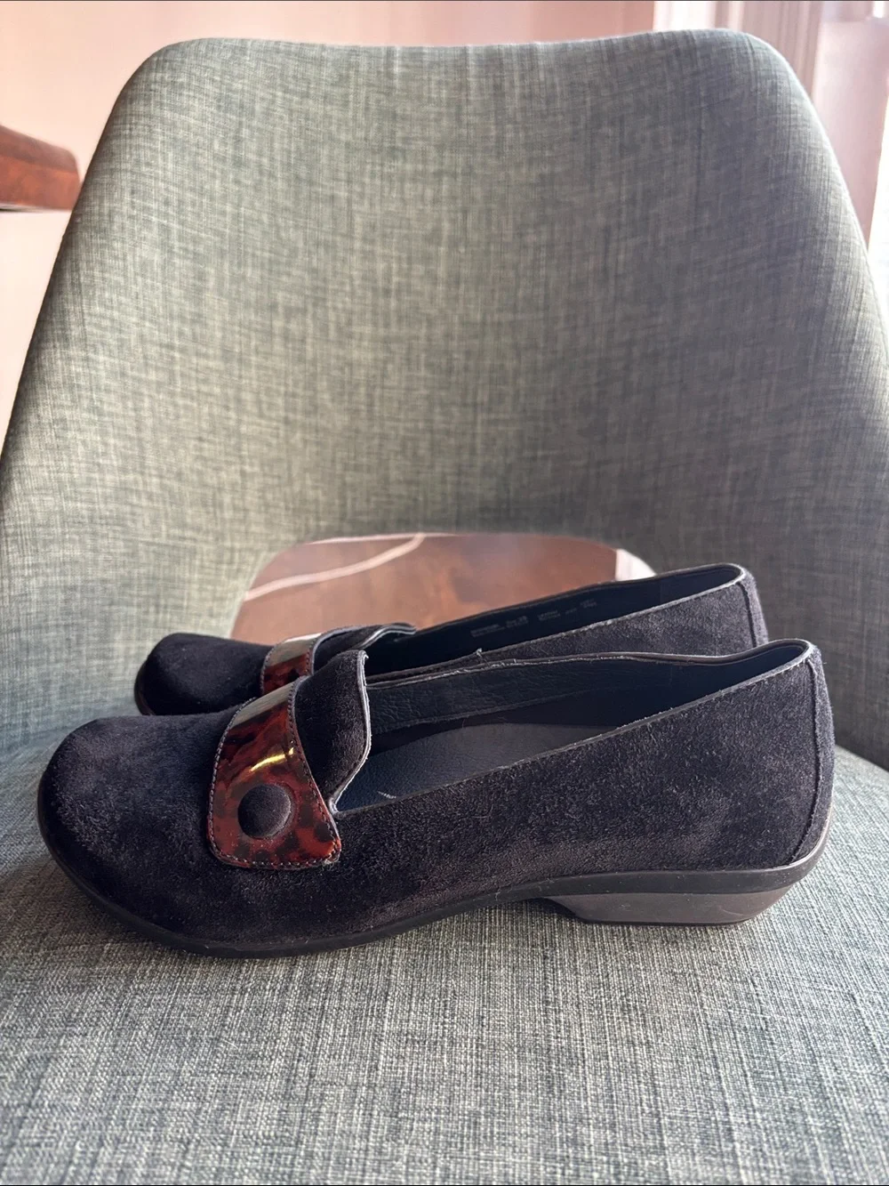 Dansko Olena Loafers Black Suede Flat Leopard-Print slip on supportive women 8.5